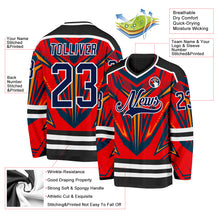 Load image into Gallery viewer, Custom Black Navy Red Orange-White 3D Pattern Cyber Mecha E-sport Hockey Jersey
