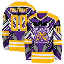 Load image into Gallery viewer, Custom Purple Gold Black Gray-White 3D Pattern Cyber Mecha E-sport Hockey Jersey
