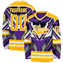Load image into Gallery viewer, Custom Purple Gold Black Gray-White 3D Pattern Cyber Mecha E-sport Hockey Jersey

