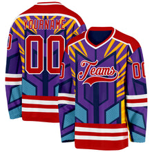 Load image into Gallery viewer, Custom Purple Red Yellow Blue-White 3D Pattern Cyber Mecha E-sport Hockey Jersey
