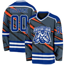 Загрузить изображение в средство просмотра галереи, Custom Gray Royal Orange Black-White 3D Pattern Cyber Mecha E-sport Hockey Jersey
