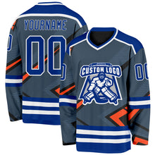 Загрузить изображение в средство просмотра галереи, Custom Gray Royal Orange Black-White 3D Pattern Cyber Mecha E-sport Hockey Jersey
