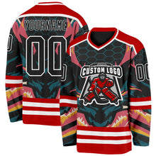 Charger l'image dans la galerie, Custom Red Black Blue Pink Yellow-White 3D Pattern Cyber Mecha E-sport Hockey Jersey
