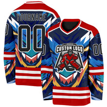 Charger l'image dans la galerie, Custom Red Black Blue Yellow-White 3D Pattern Cyber Mecha E-sport Hockey Jersey
