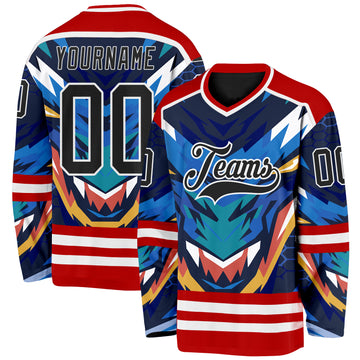 Custom Red Black Blue Yellow-White 3D Pattern Cyber Mecha E-sport Hockey Jersey