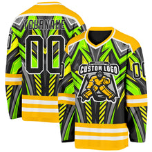 Load image into Gallery viewer, Custom Gold Black Green Gray-White 3D Pattern Cyber Mecha E-sport Hockey Jersey
