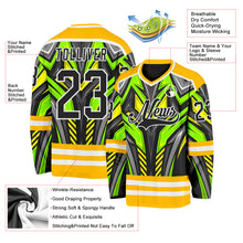 Load image into Gallery viewer, Custom Gold Black Green Gray-White 3D Pattern Cyber Mecha E-sport Hockey Jersey
