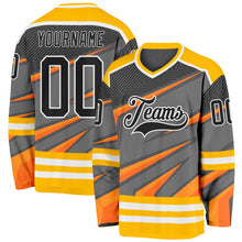 Загрузить изображение в средство просмотра галереи, Custom Gray Black Gold Orange-White 3D Pattern Cyber Mecha E-sport Hockey Jersey
