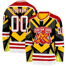 Load image into Gallery viewer, Custom Gold White Black-Red 3D Pattern Cyber Mecha E-sport Hockey Jersey
