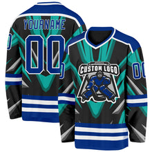 Load image into Gallery viewer, Custom Black Royal Green Gray-White 3D Pattern Cyber Mecha E-sport Hockey Jersey
