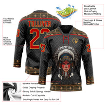 Load image into Gallery viewer, Custom Black Red-Old Gold 3D Pattern Native Americans Tribal Indigenous People Hockey Lace Neck Jersey
