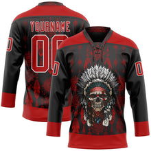 Charger l'image dans la galerie, Custom Black Red-White 3D Pattern Native Americans Tribal Indigenous People Hockey Lace Neck Jersey
