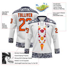 Load image into Gallery viewer, Custom White Orange-Navy 3D Pattern Native Americans Tribal Indigenous People Hockey Lace Neck Jersey
