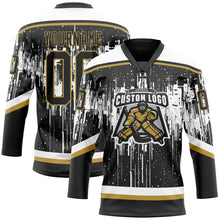 Charger l'image dans la galerie, Custom Black Old Gold Steel Gray-White 3D Pattern Dripping Splatter Hockey Lace Neck Jersey
