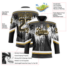 Charger l'image dans la galerie, Custom Black Old Gold Steel Gray-White 3D Pattern Dripping Splatter Hockey Lace Neck Jersey
