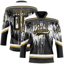Charger l'image dans la galerie, Custom Black Old Gold Steel Gray-White 3D Pattern Dripping Splatter Hockey Lace Neck Jersey

