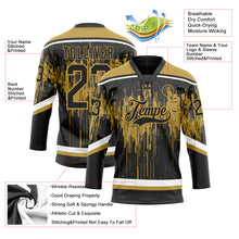 Load image into Gallery viewer, Custom Black Old Gold Steel Gray-White 3D Pattern Dripping Splatter Hockey Lace Neck Jersey
