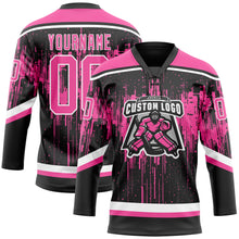 Load image into Gallery viewer, Custom Black Pink Steel Gray-White 3D Pattern Dripping Splatter Hockey Lace Neck Jersey
