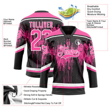 Load image into Gallery viewer, Custom Black Pink Steel Gray-White 3D Pattern Dripping Splatter Hockey Lace Neck Jersey
