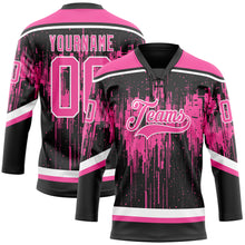 Load image into Gallery viewer, Custom Black Pink Steel Gray-White 3D Pattern Dripping Splatter Hockey Lace Neck Jersey
