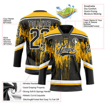Load image into Gallery viewer, Custom Black Gold Steel Gray-White 3D Pattern Dripping Splatter Hockey Lace Neck Jersey
