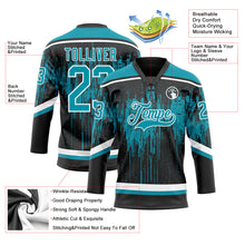 Load image into Gallery viewer, Custom Black Teal Steel Gray-White 3D Pattern Dripping Splatter Hockey Lace Neck Jersey
