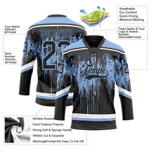 Load image into Gallery viewer, Custom Black Light Blue Steel Gray-White 3D Pattern Dripping Splatter Hockey Lace Neck Jersey
