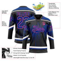 Load image into Gallery viewer, Custom Black Royal Pink Steel Gray-White 3D Pattern Dripping Splatter Hockey Lace Neck Jersey
