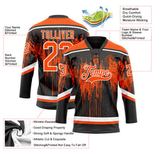 Load image into Gallery viewer, Custom Black Orange Steel Gray-White 3D Pattern Dripping Splatter Hockey Lace Neck Jersey
