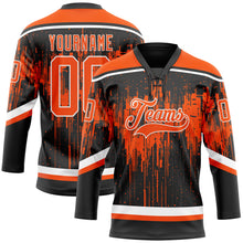 Load image into Gallery viewer, Custom Black Orange Steel Gray-White 3D Pattern Dripping Splatter Hockey Lace Neck Jersey
