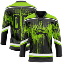 Load image into Gallery viewer, Custom Black Neon Green Steel Gray-White 3D Pattern Dripping Splatter Hockey Lace Neck Jersey
