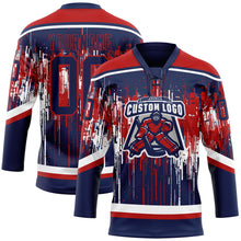 Load image into Gallery viewer, Custom Navy Red-White 3D Pattern Dripping Splatter Hockey Lace Neck Jersey
