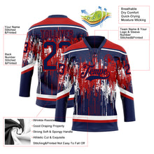 Load image into Gallery viewer, Custom Navy Red-White 3D Pattern Dripping Splatter Hockey Lace Neck Jersey

