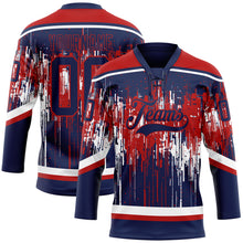 Load image into Gallery viewer, Custom Navy Red-White 3D Pattern Dripping Splatter Hockey Lace Neck Jersey
