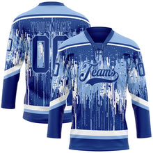 Load image into Gallery viewer, Custom Royal Light Blue-White 3D Pattern Dripping Splatter Hockey Lace Neck Jersey
