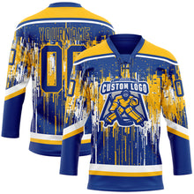 Load image into Gallery viewer, Custom Royal Gold-White 3D Pattern Dripping Splatter Hockey Lace Neck Jersey
