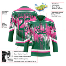 Load image into Gallery viewer, Custom Kelly Green Pink-White 3D Pattern Dripping Splatter Hockey Lace Neck Jersey

