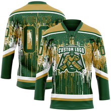 Charger l'image dans la galerie, Custom Green Old Gold-White 3D Pattern Dripping Splatter Hockey Lace Neck Jersey
