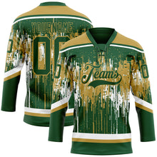 Charger l'image dans la galerie, Custom Green Old Gold-White 3D Pattern Dripping Splatter Hockey Lace Neck Jersey
