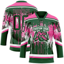 Charger l'image dans la galerie, Custom Green Pink-White 3D Pattern Dripping Splatter Hockey Lace Neck Jersey
