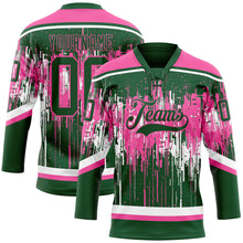 Charger l'image dans la galerie, Custom Green Pink-White 3D Pattern Dripping Splatter Hockey Lace Neck Jersey
