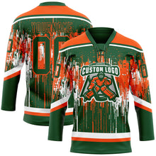 Load image into Gallery viewer, Custom Green Orange-White 3D Pattern Dripping Splatter Hockey Lace Neck Jersey
