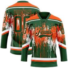 Load image into Gallery viewer, Custom Green Orange-White 3D Pattern Dripping Splatter Hockey Lace Neck Jersey
