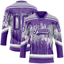 Charger l'image dans la galerie, Custom Purple Gray-White 3D Pattern Dripping Splatter Hockey Lace Neck Jersey
