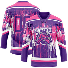 Charger l'image dans la galerie, Custom Purple Pink-White 3D Pattern Dripping Splatter Hockey Lace Neck Jersey

