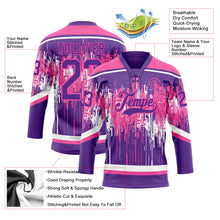 Charger l'image dans la galerie, Custom Purple Pink-White 3D Pattern Dripping Splatter Hockey Lace Neck Jersey
