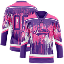 Charger l'image dans la galerie, Custom Purple Pink-White 3D Pattern Dripping Splatter Hockey Lace Neck Jersey
