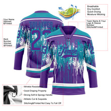 Charger l'image dans la galerie, Custom Purple Teal-White 3D Pattern Dripping Splatter Hockey Lace Neck Jersey
