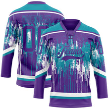 Charger l'image dans la galerie, Custom Purple Teal-White 3D Pattern Dripping Splatter Hockey Lace Neck Jersey
