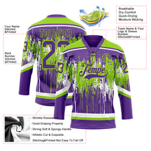 Charger l'image dans la galerie, Custom Purple Neon Green-White 3D Pattern Dripping Splatter Hockey Lace Neck Jersey
